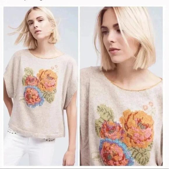 Anthropologie Angel of the North Floral Knit Top Size XS - Picture 1 of 6